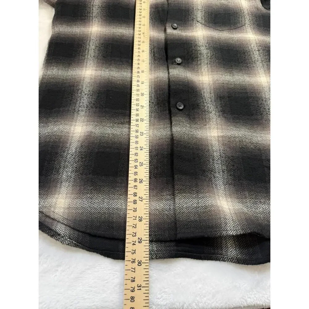 John Elliot Brushed Flannel Button Up Shirt White Black Plaid Medium - Picture 6 of 6